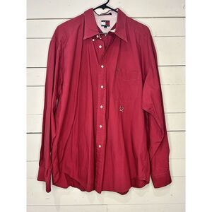 Tommy Hilfiger Vintage XL Men's Red Crest Logo Long Sleeve Button Up Shirt